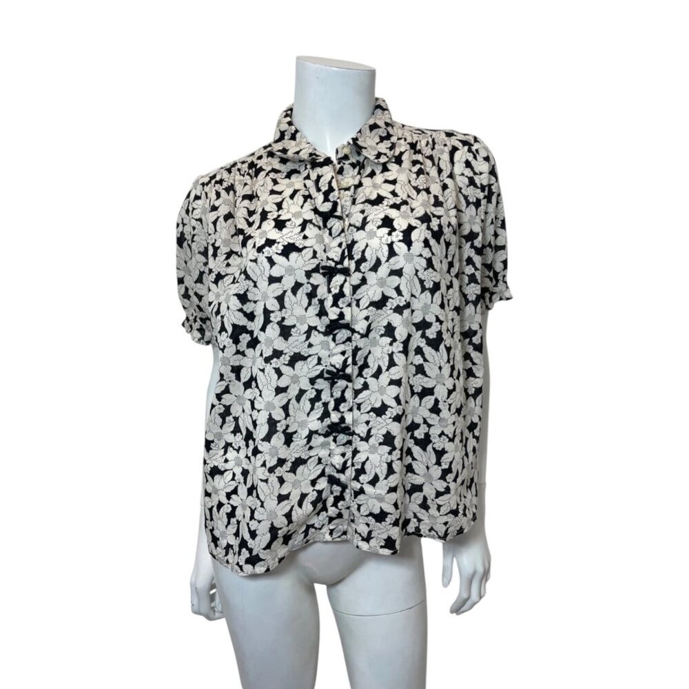 The Great The Bow Front Kerchief Top in Black Needle Point Floral Size 0  aclean